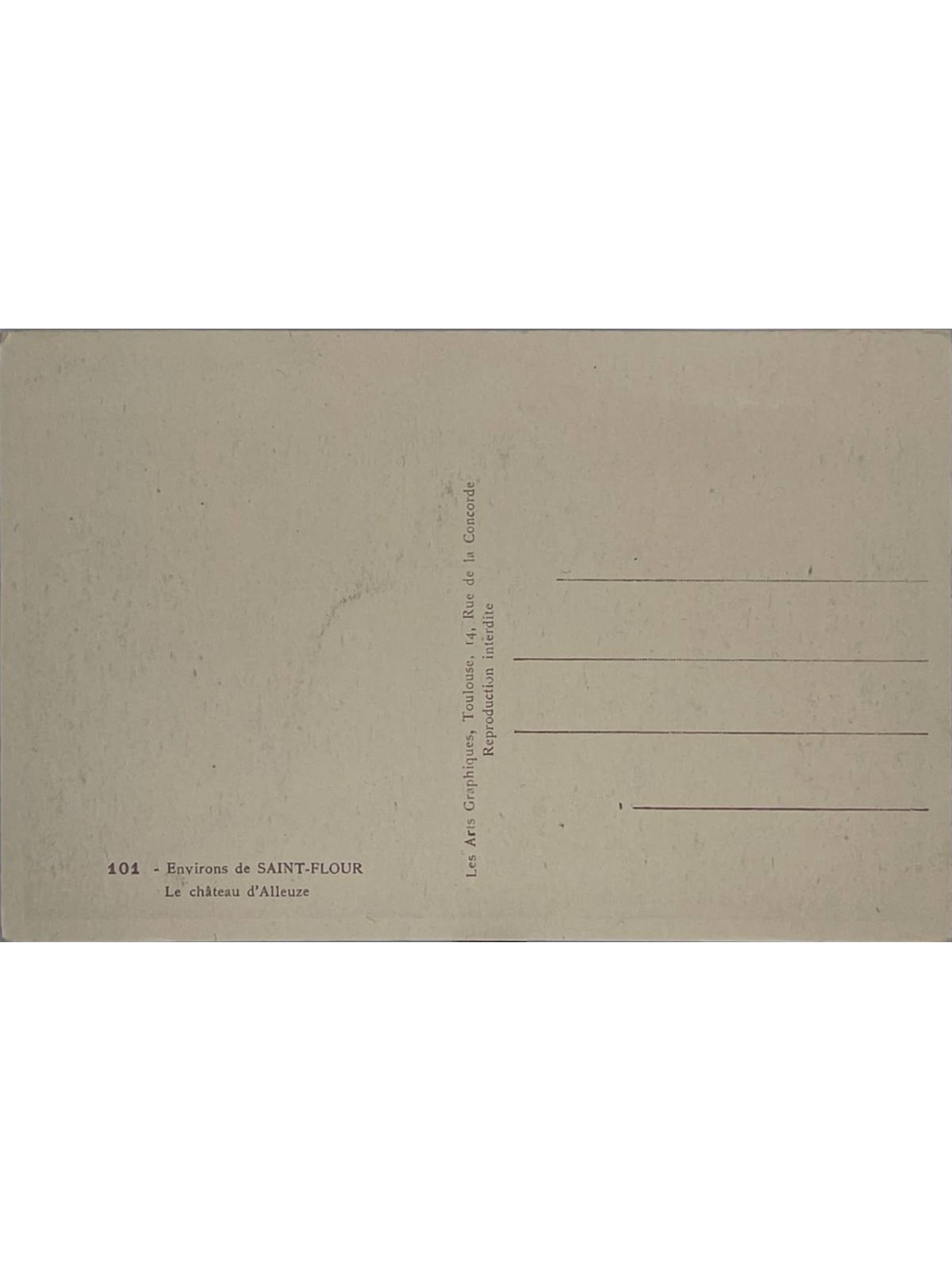 Verso de la carte postale