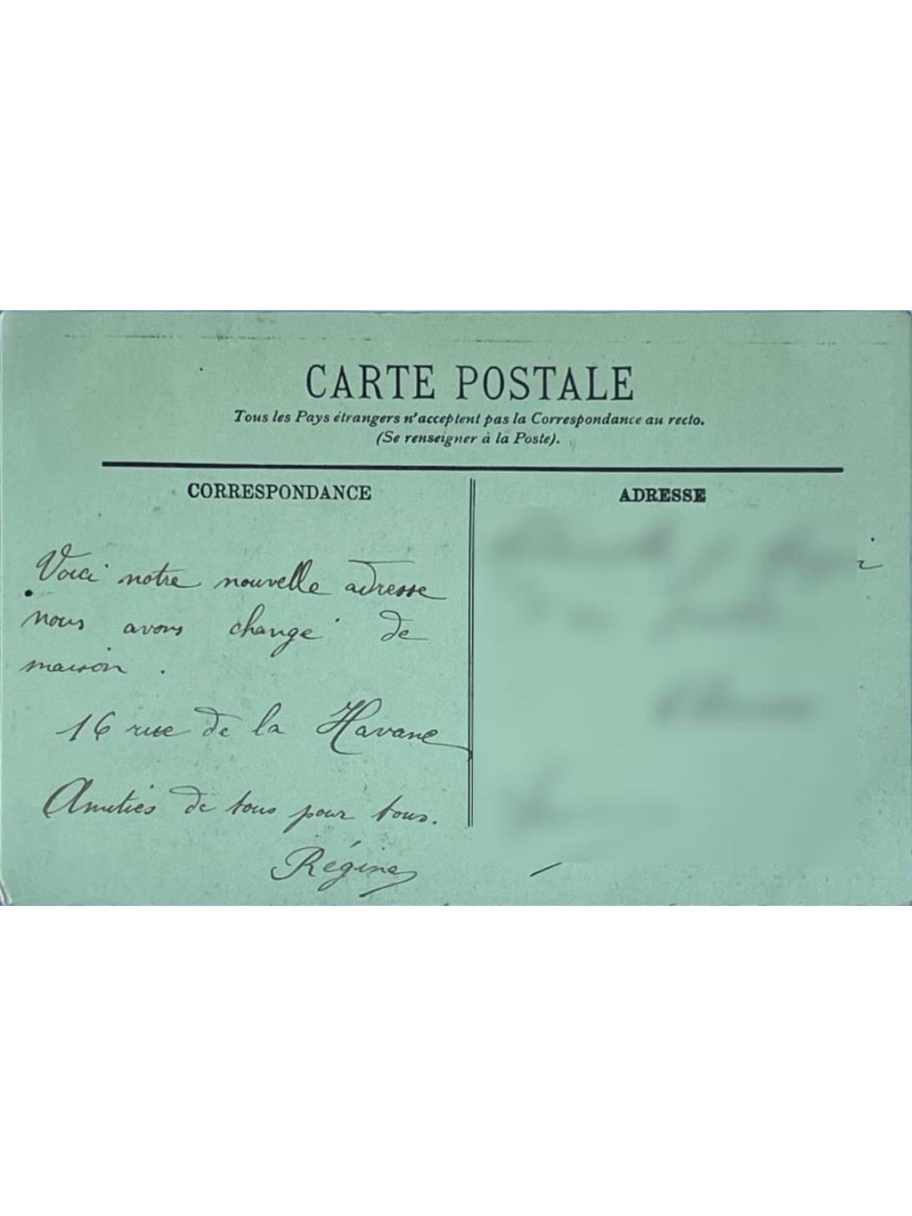 Verso de la carte postale