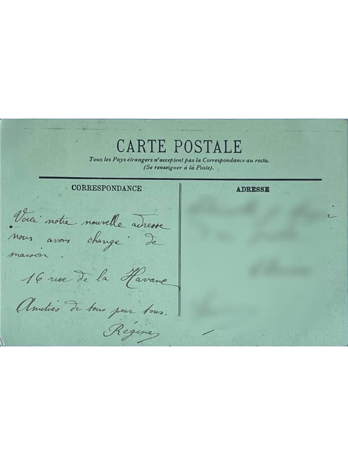 Verso de la carte postale