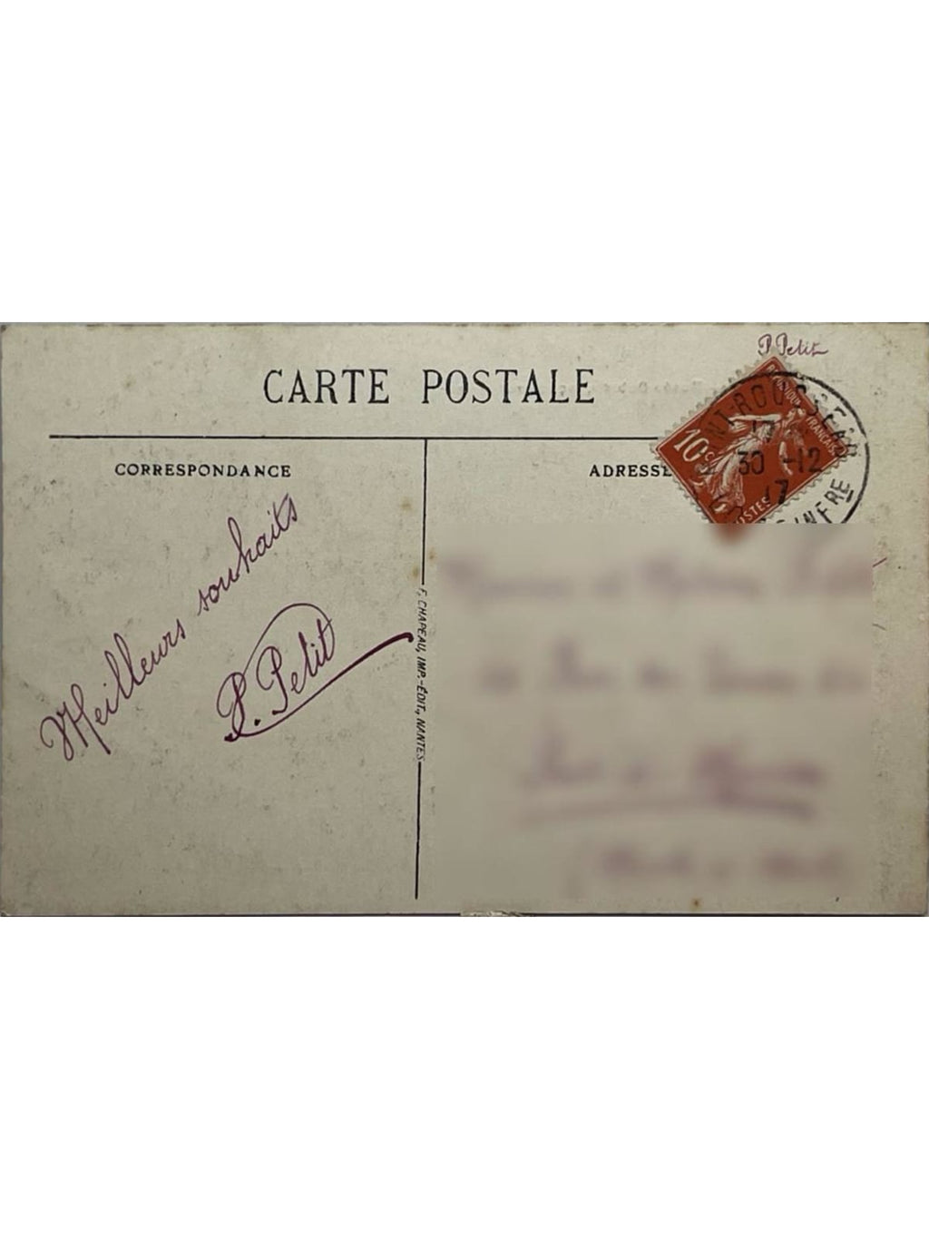 Verso de la carte postale