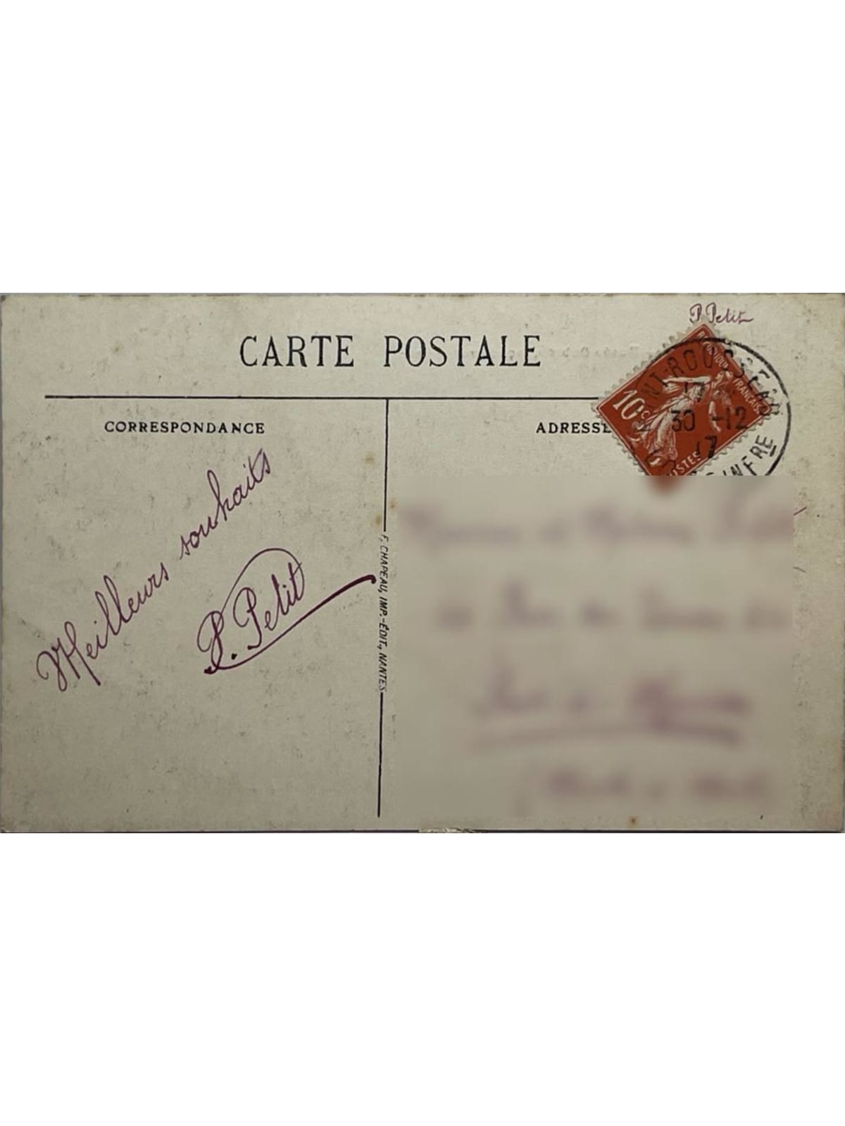 Verso de la carte postale