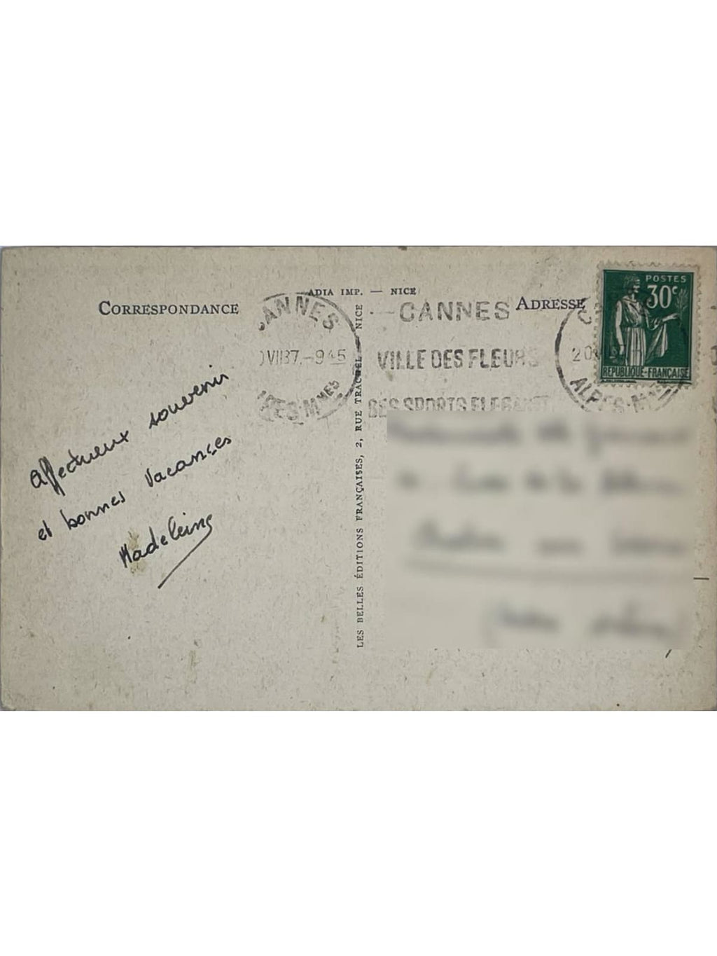 Verso de la carte postale