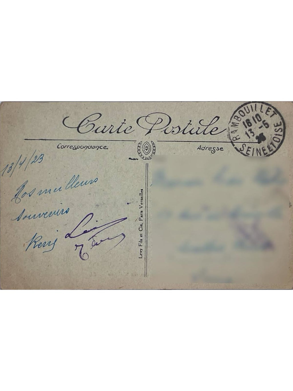 Verso de la carte postale