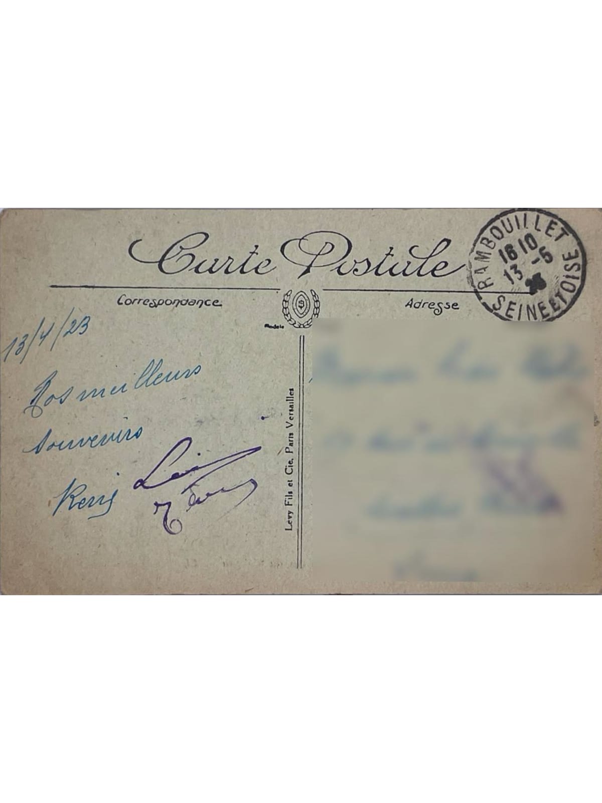 Verso de la carte postale