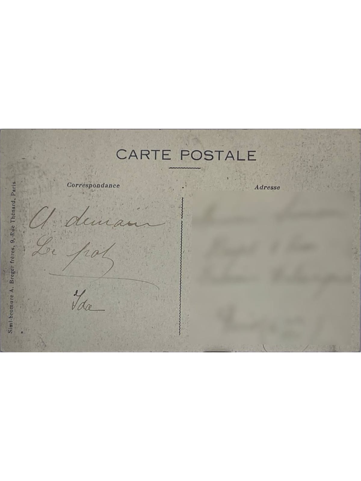 Verso de la carte postale