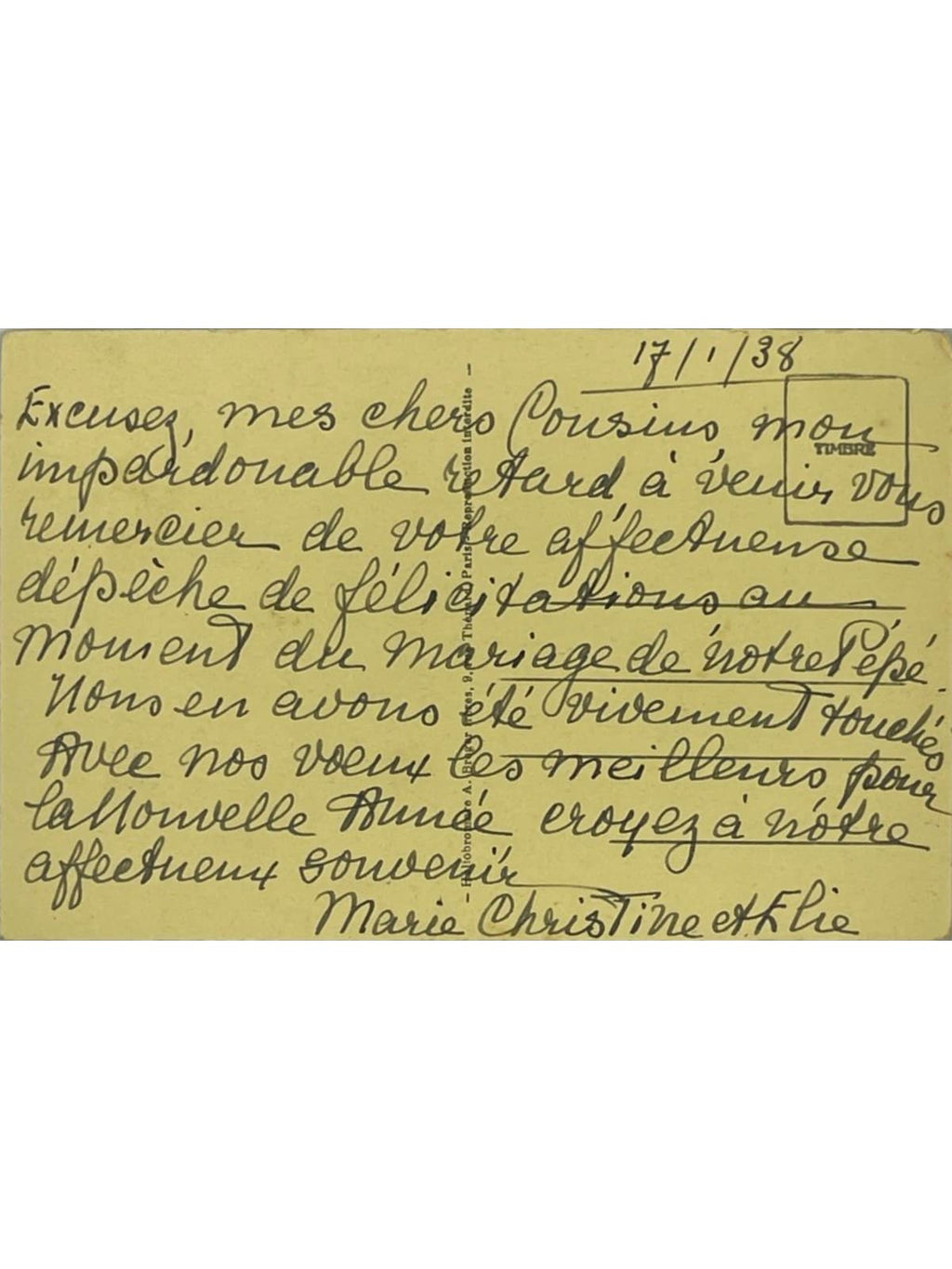 Verso de la carte postale