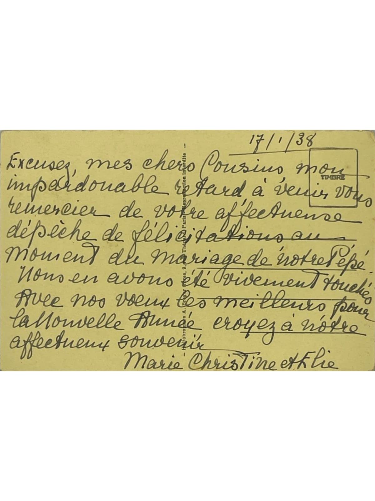 Verso de la carte postale