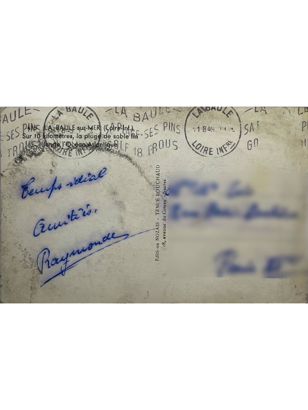 Verso de la carte postale