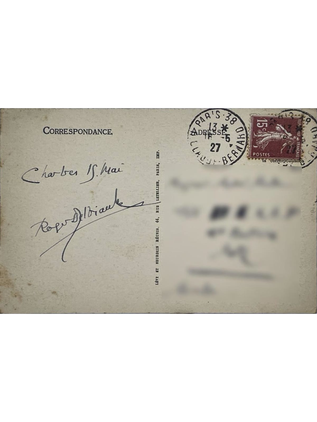 Verso de la carte postale