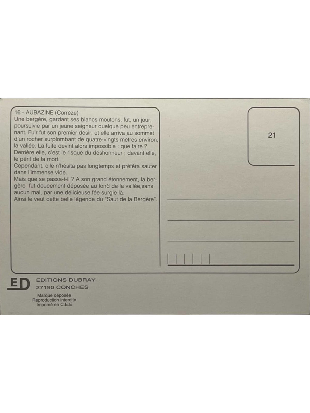 Verso de la carte postale