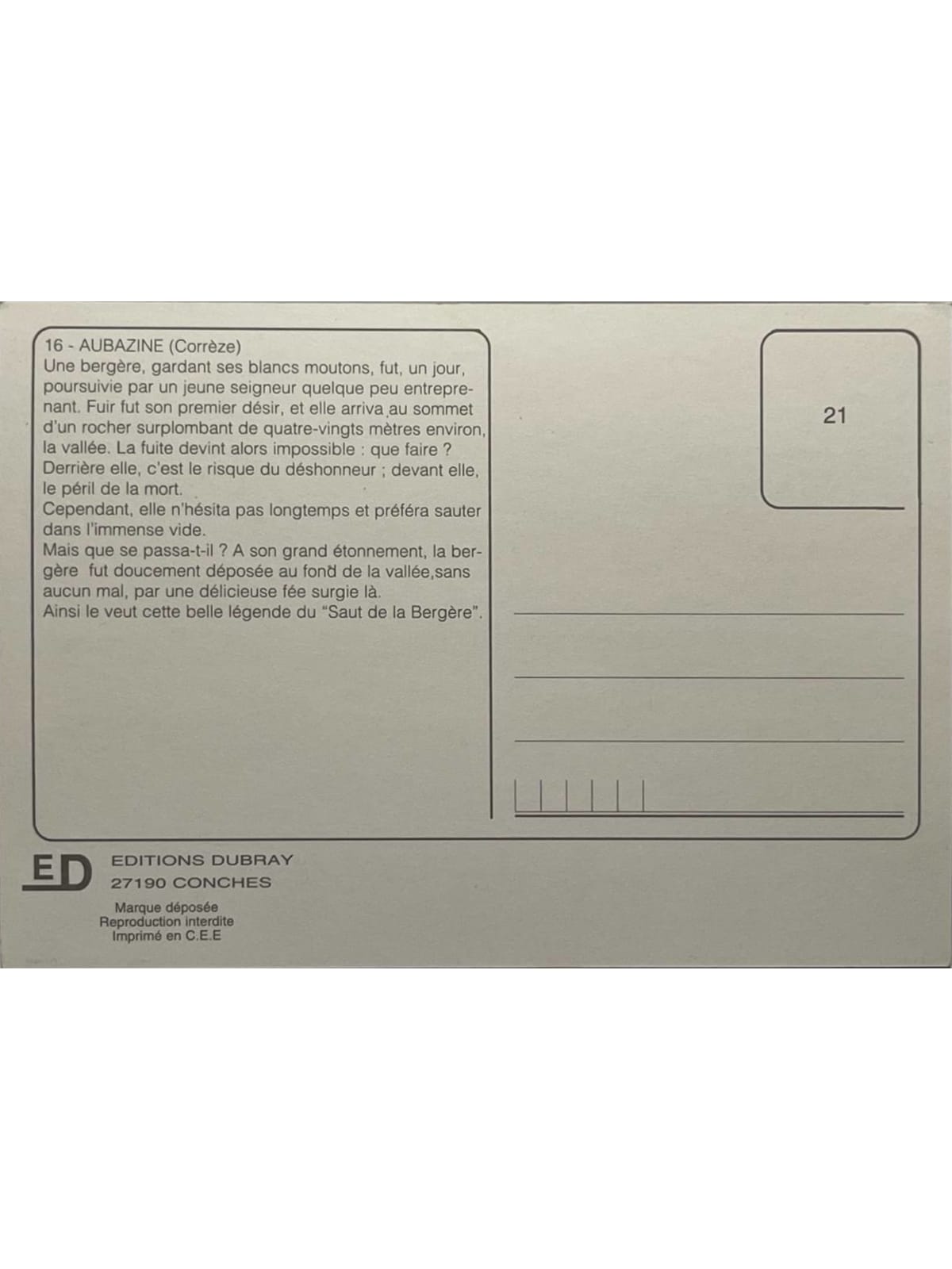 Verso de la carte postale