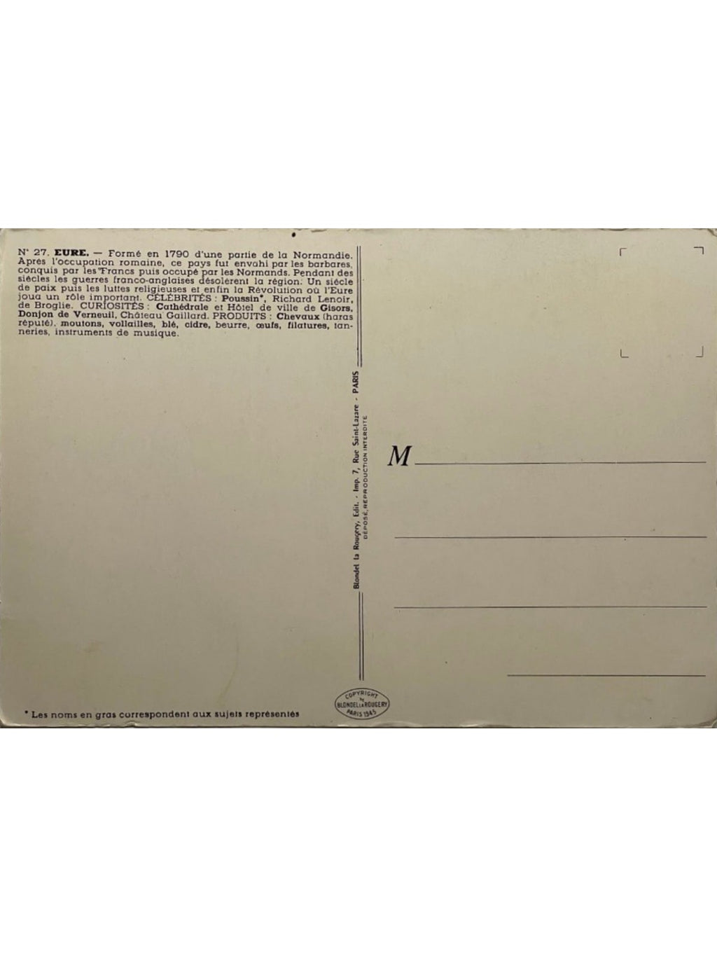 Verso de la carte postale