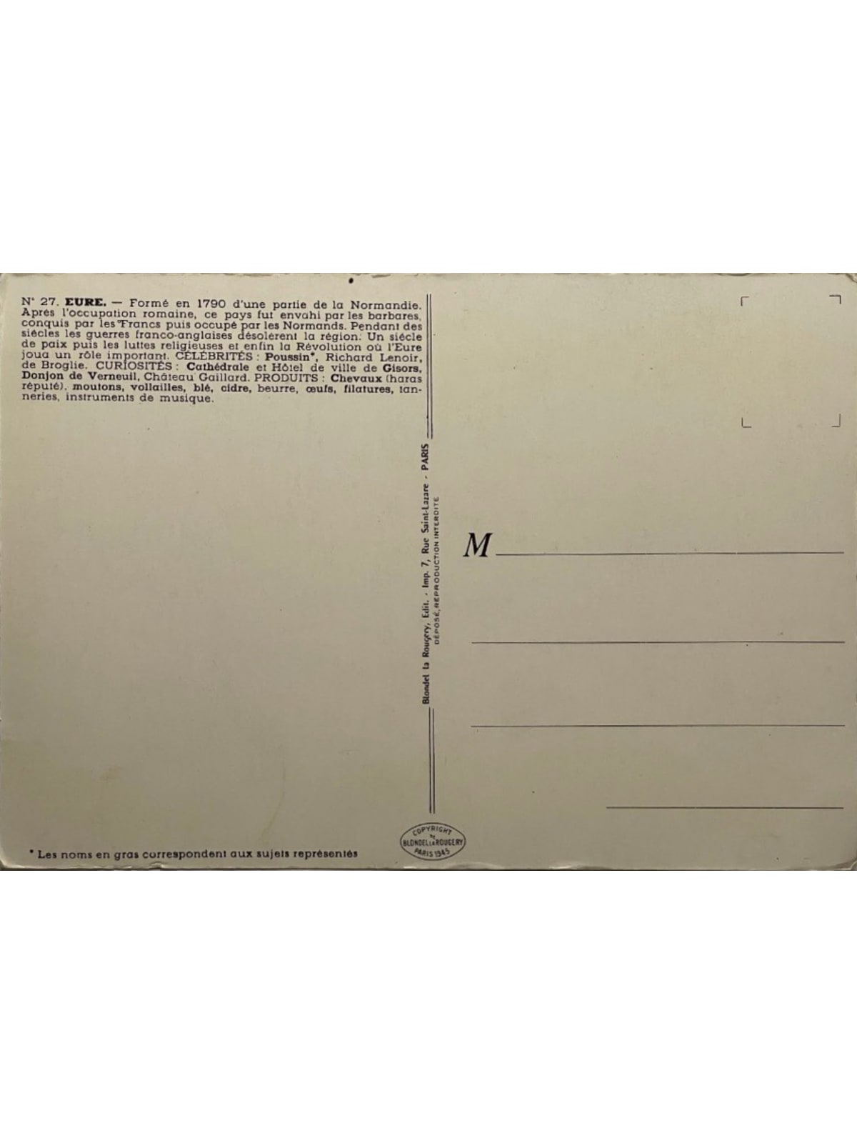Verso de la carte postale