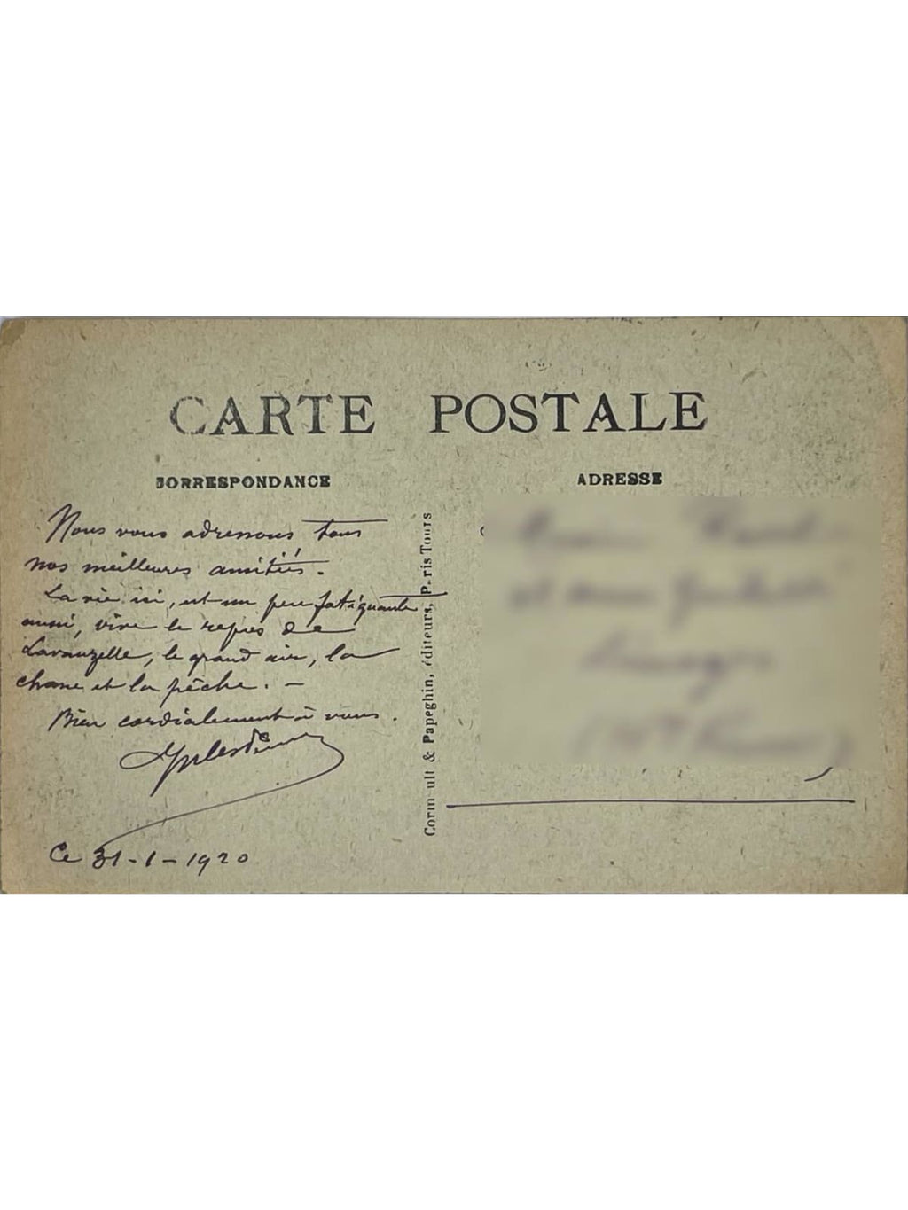 Verso de la carte postale