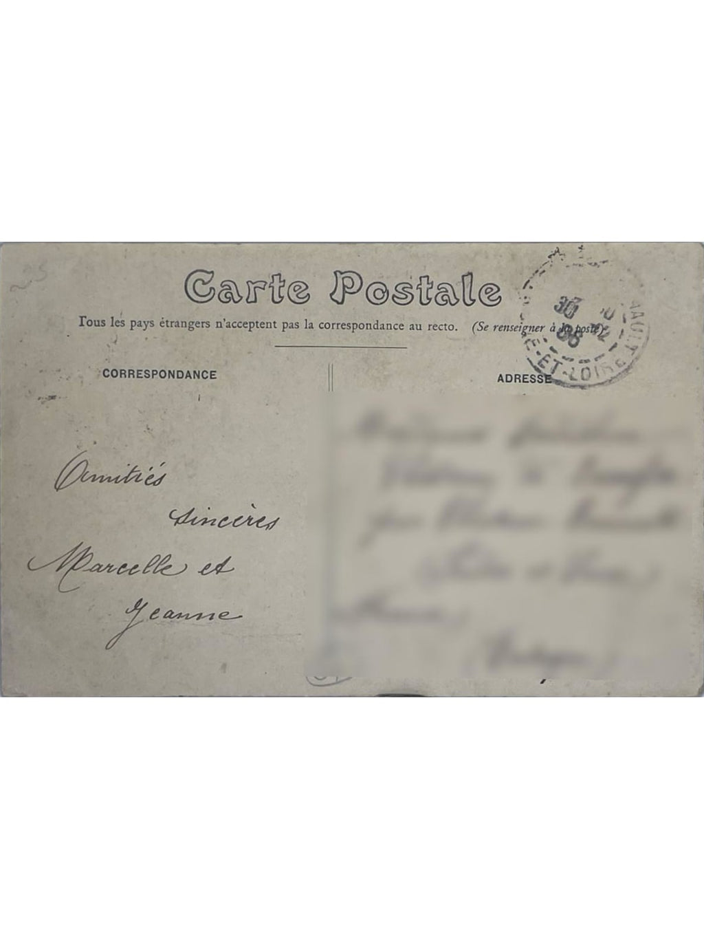 Verso de la carte postale