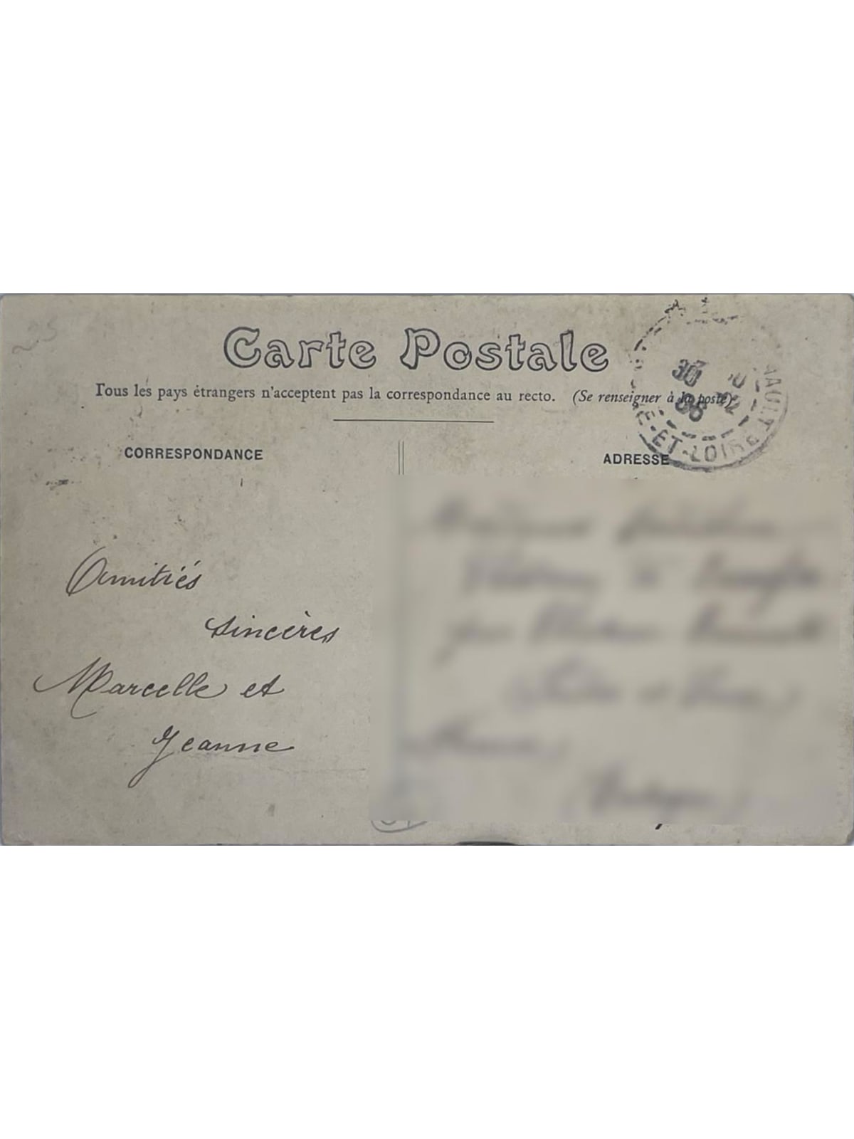 Verso de la carte postale