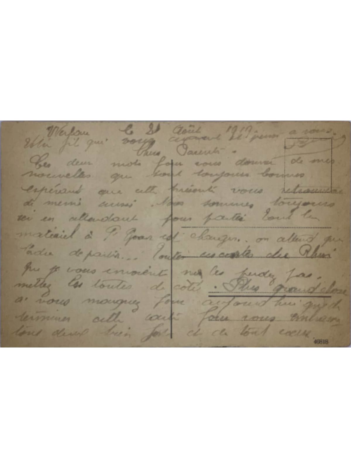 Verso de la carte postale