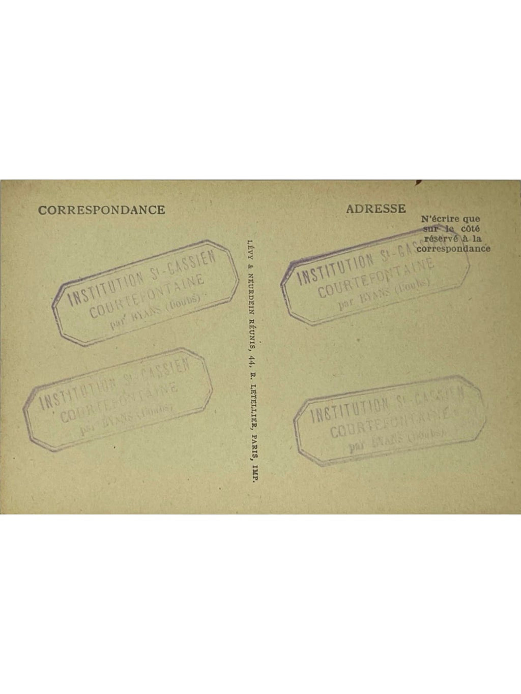 Verso de la carte postale