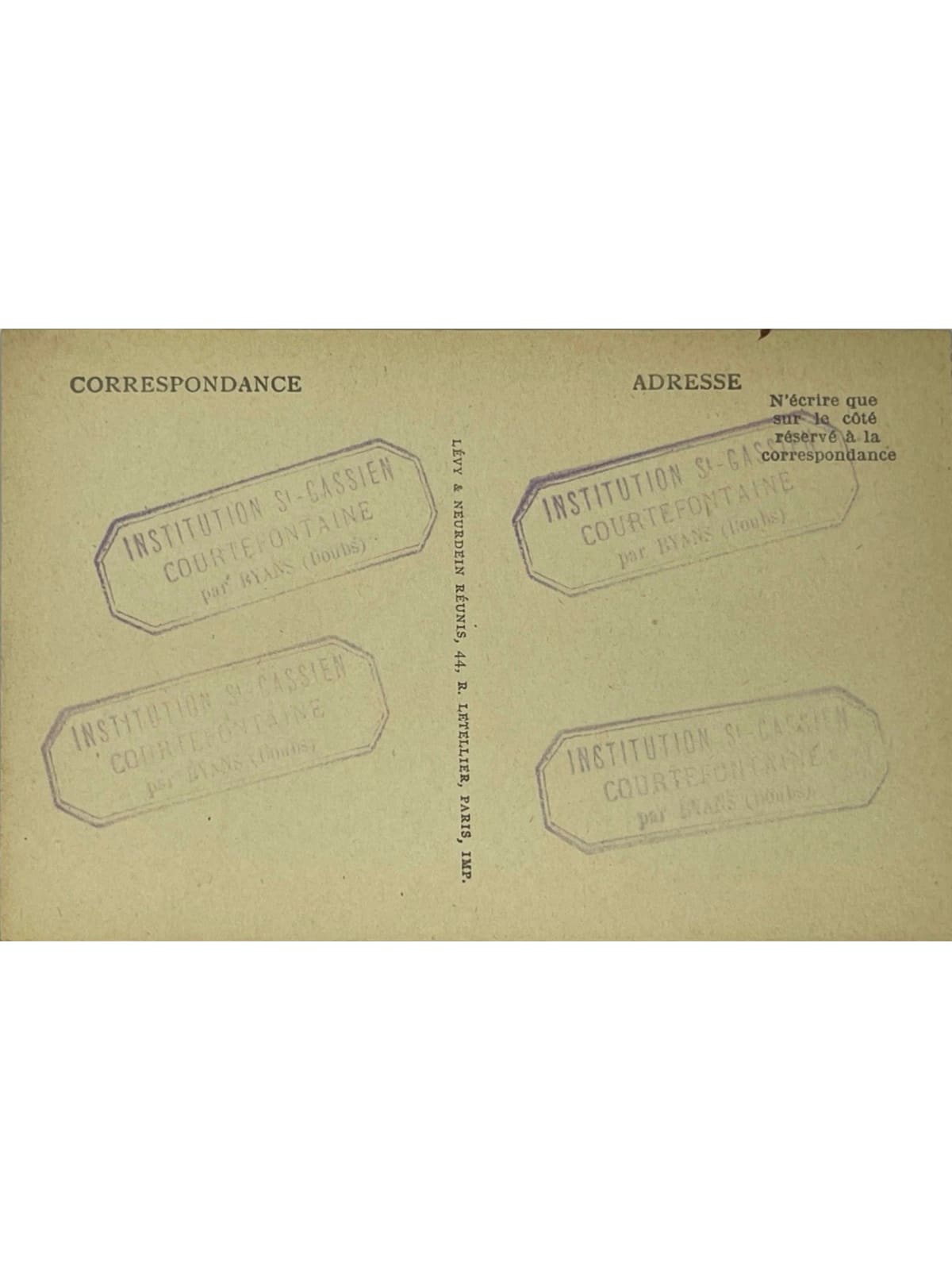 Verso de la carte postale