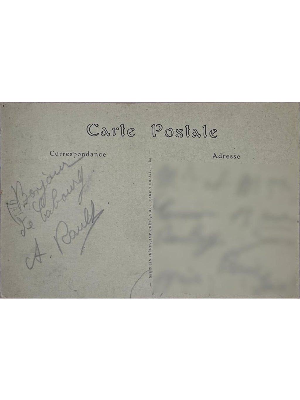 Verso de la carte postale