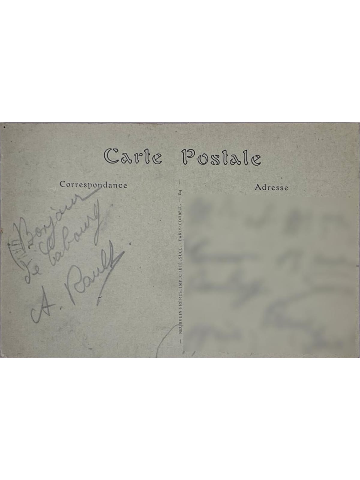Verso de la carte postale
