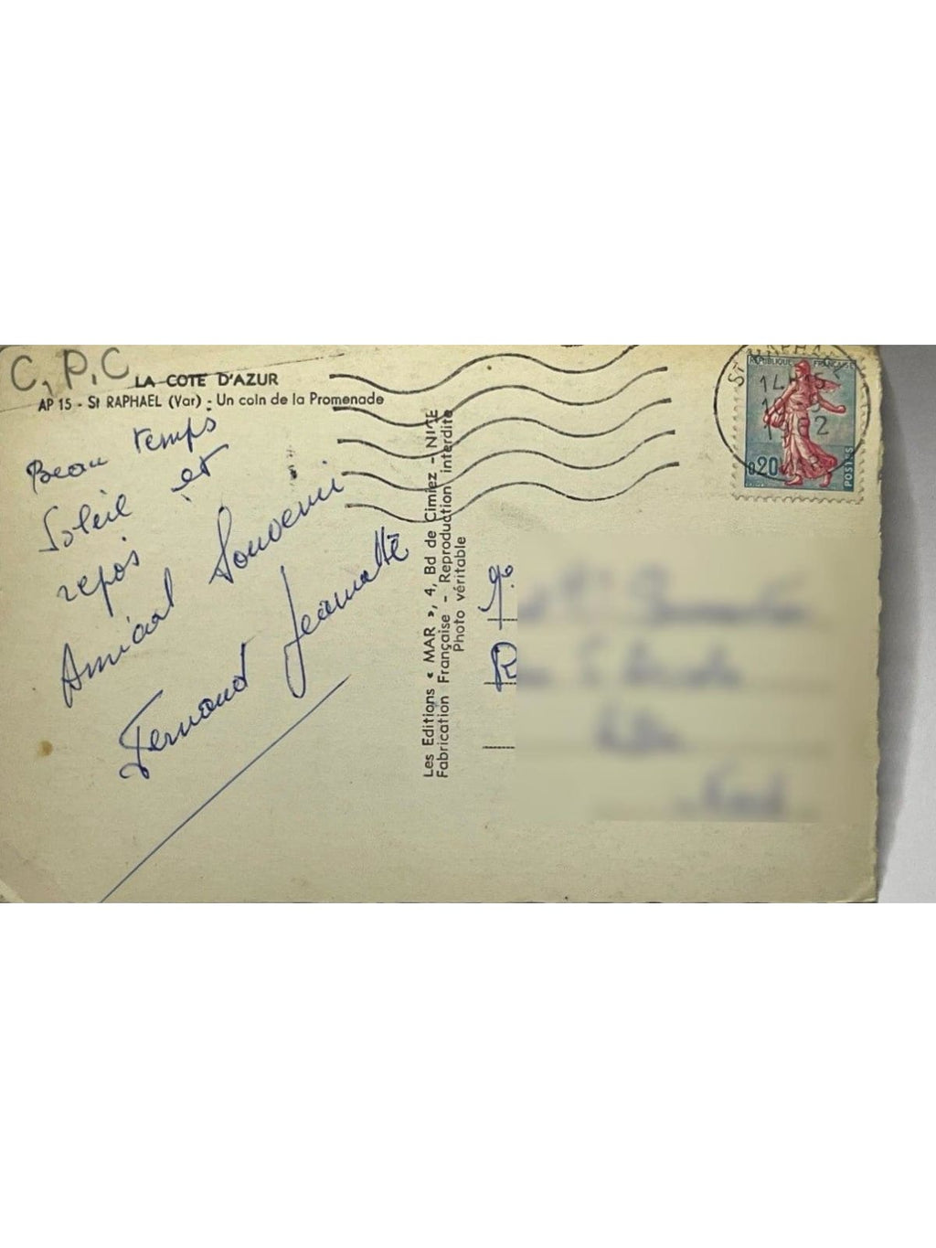 Verso de la carte postale