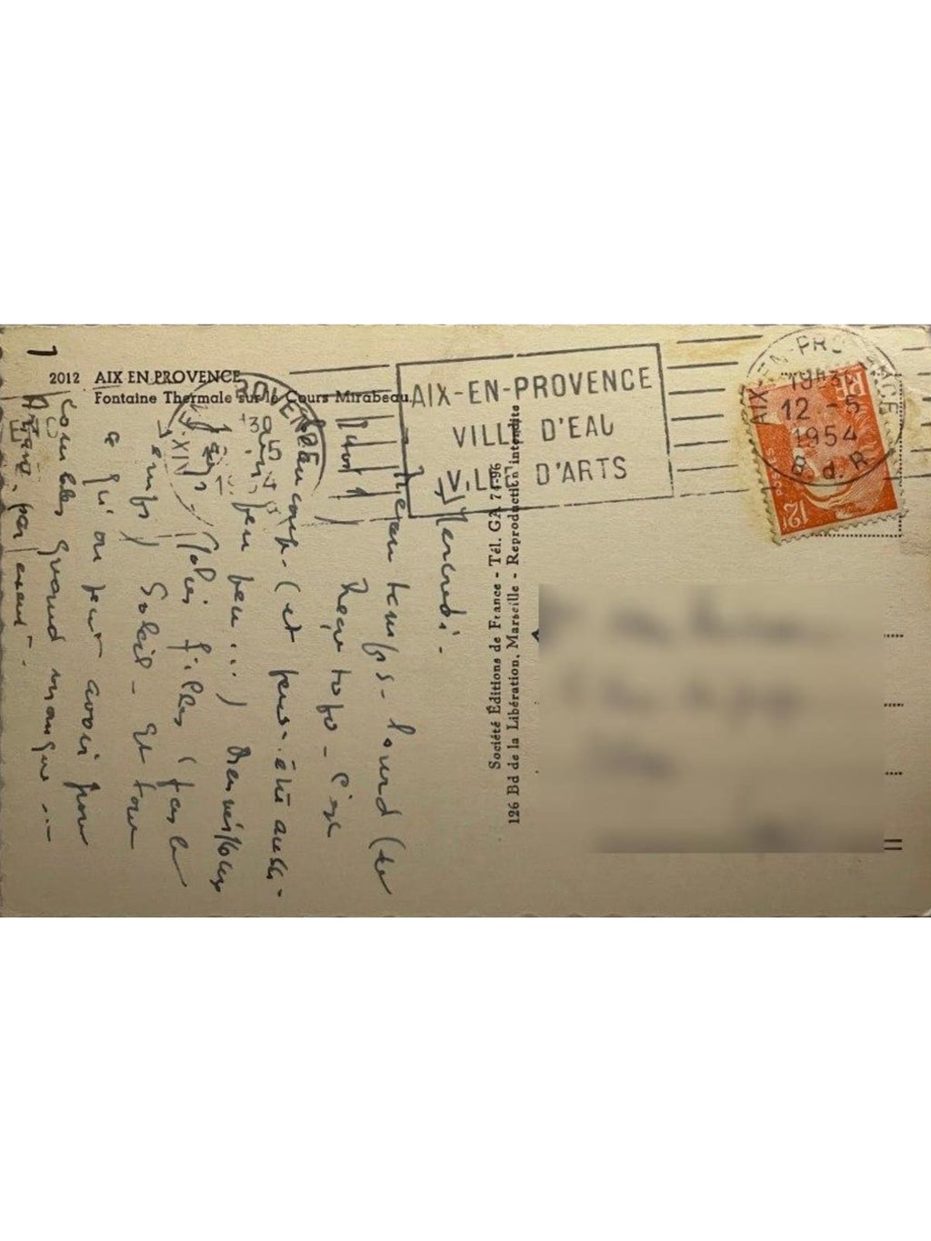 Verso de la carte postale