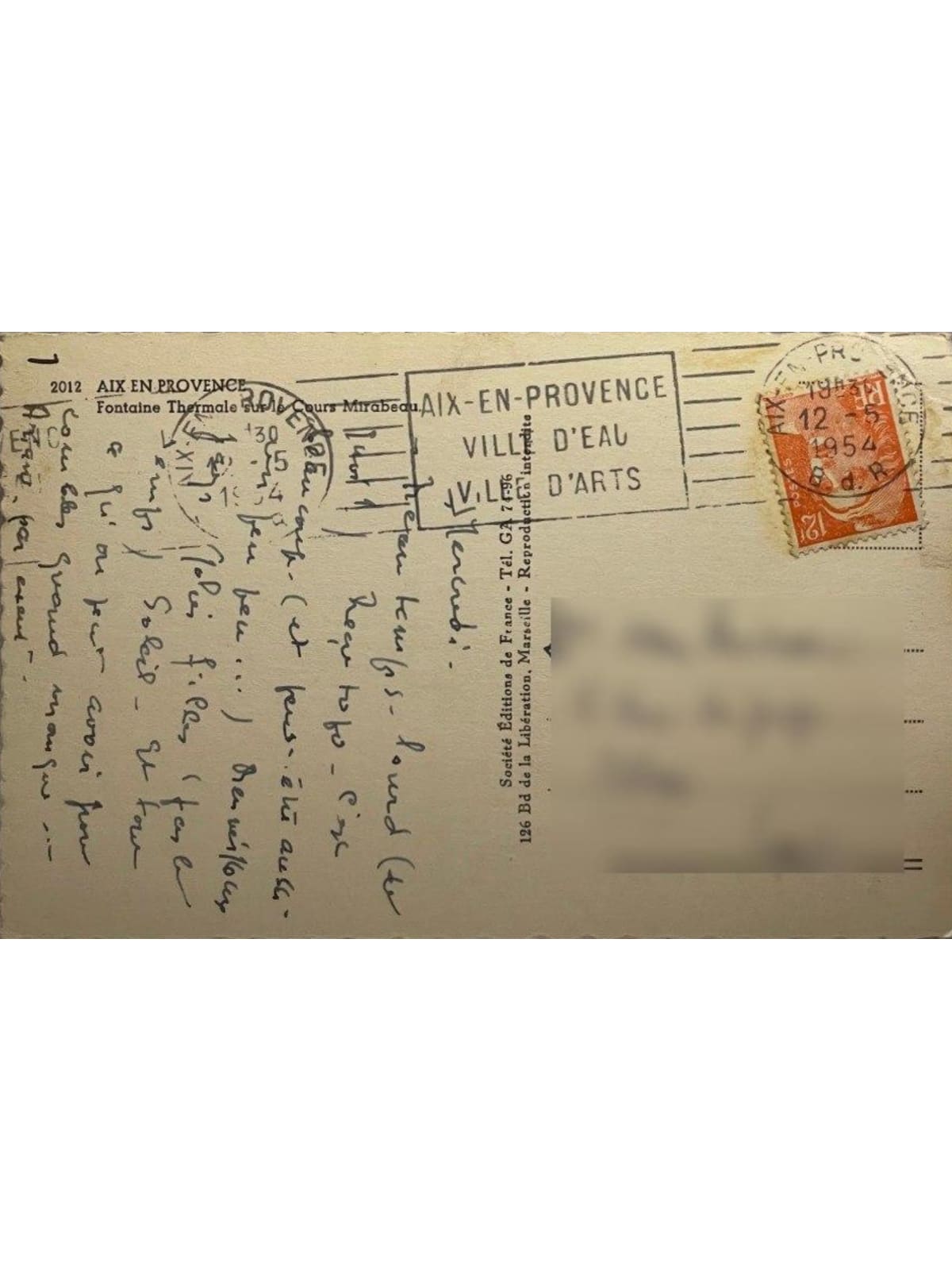 Verso de la carte postale