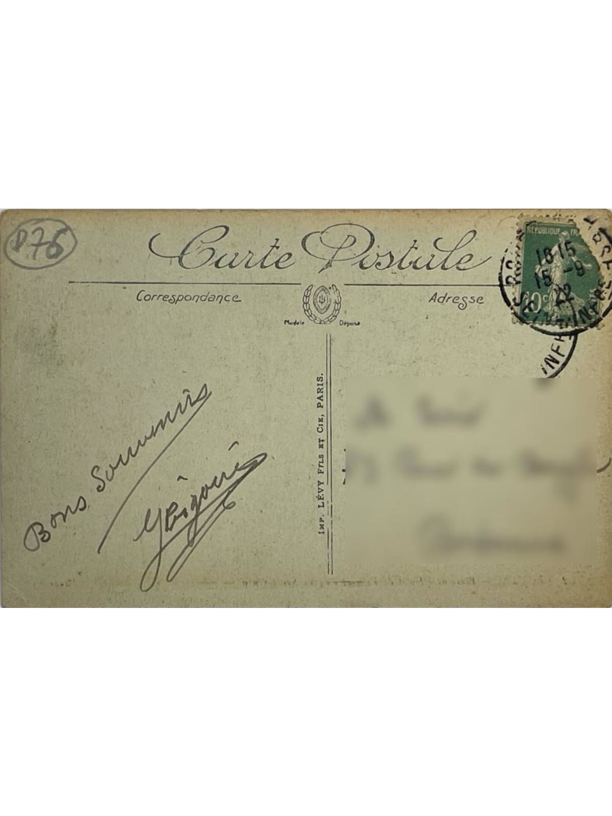 Verso de la carte postale