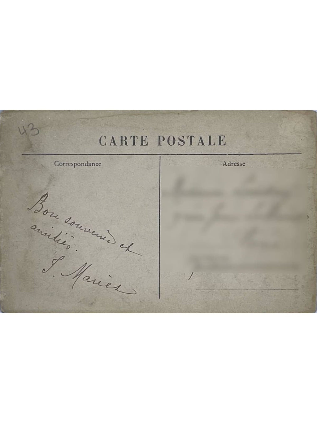 Verso de la carte postale