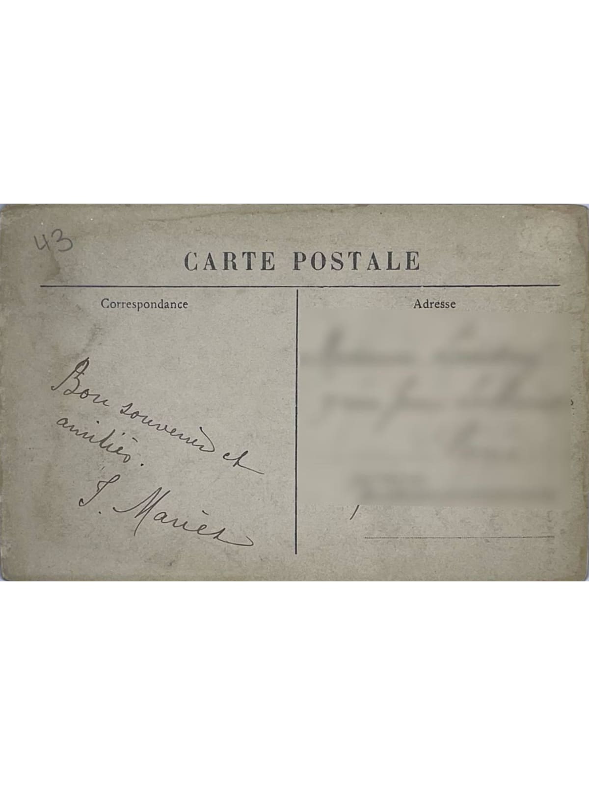 Verso de la carte postale