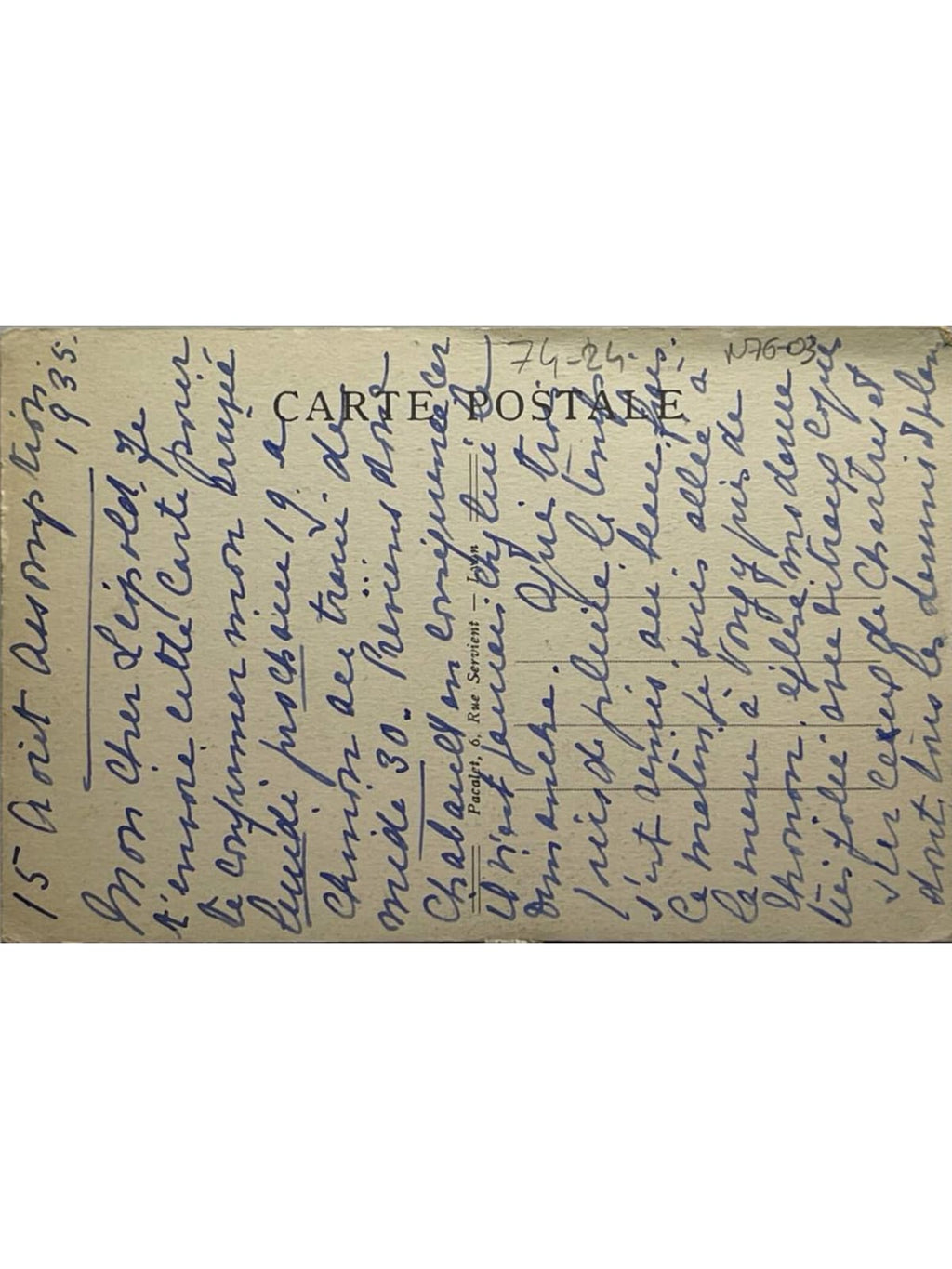 Verso de la carte postale