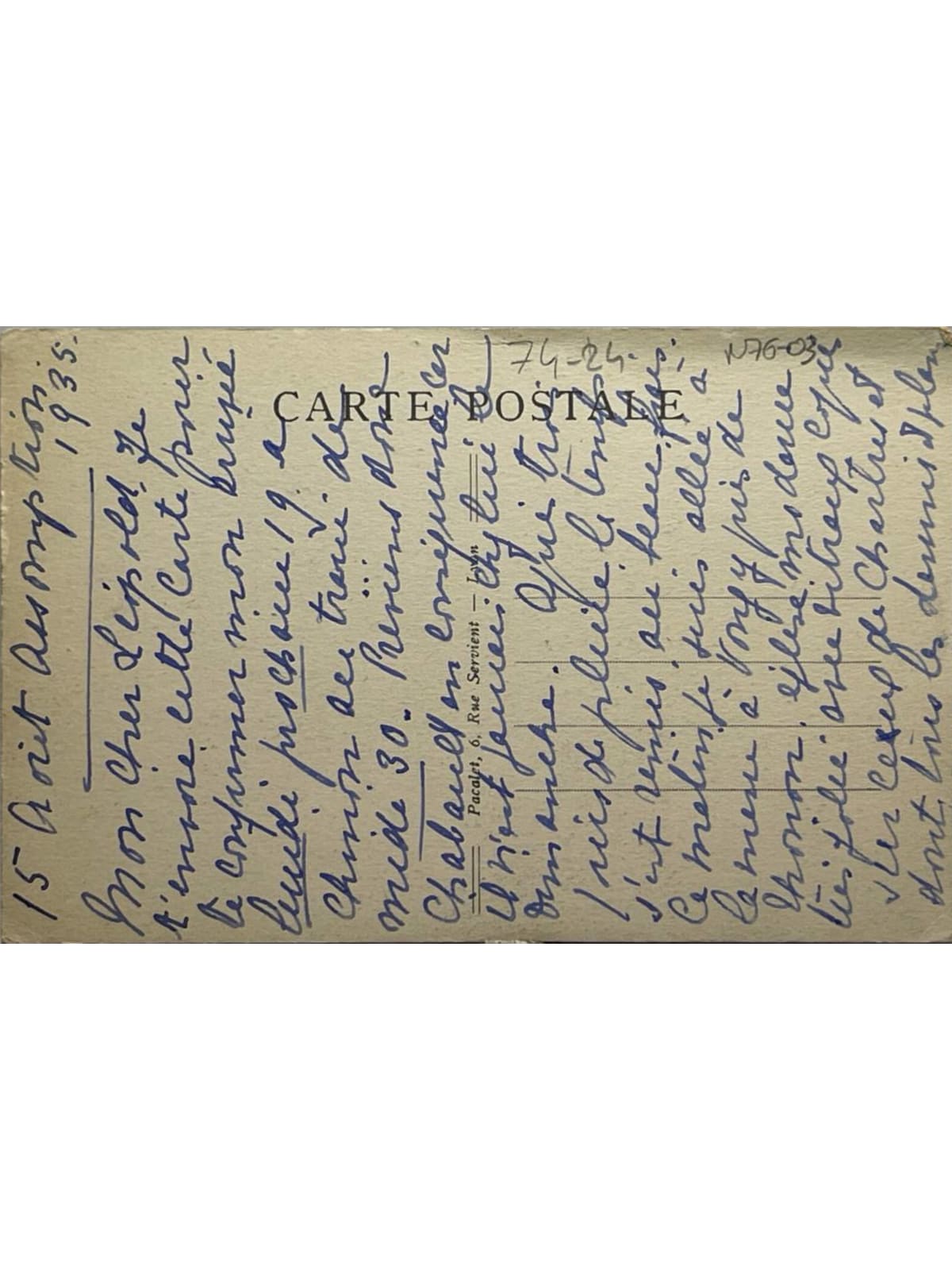 Verso de la carte postale