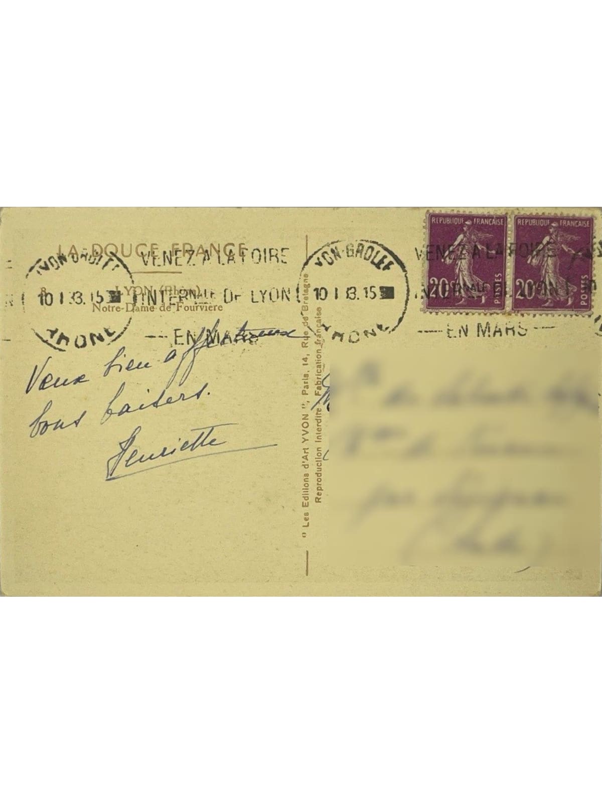 Verso de la carte postale