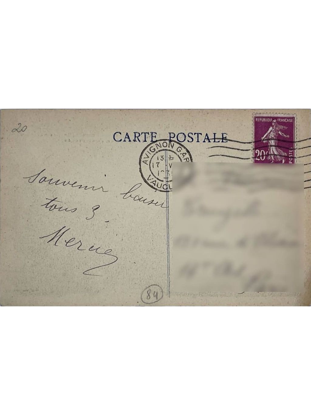 Verso de la carte postale