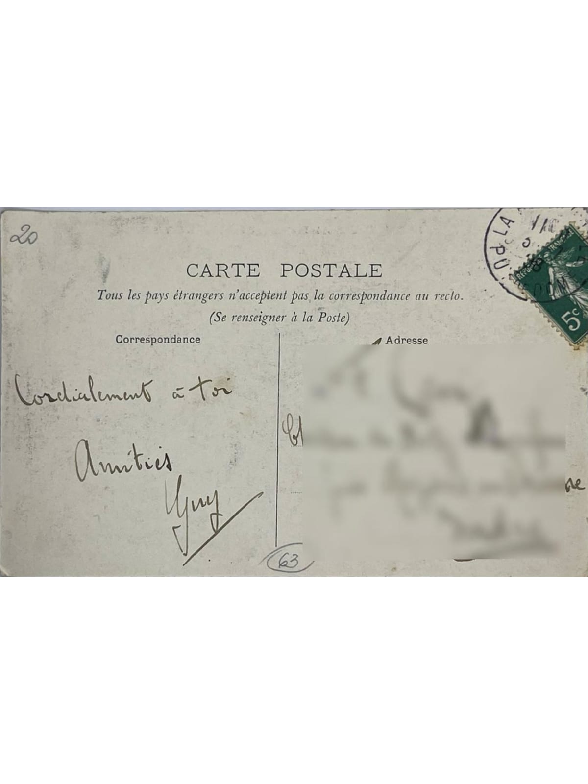 Verso de la carte postale