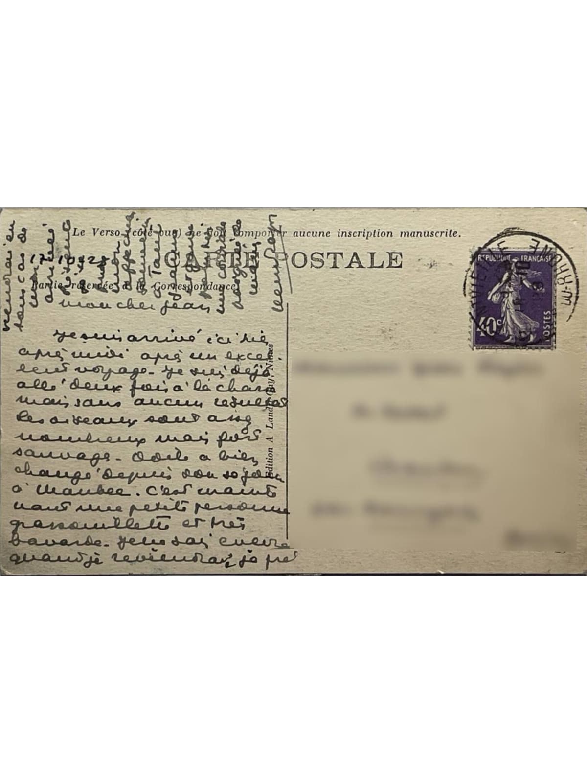 Verso de la carte postale