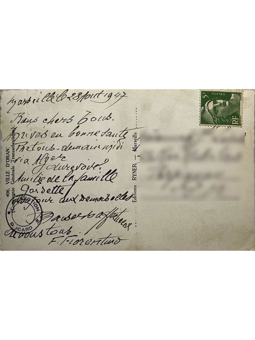 Verso de la carte postale