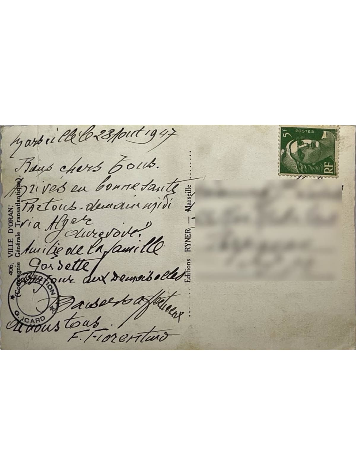 Verso de la carte postale