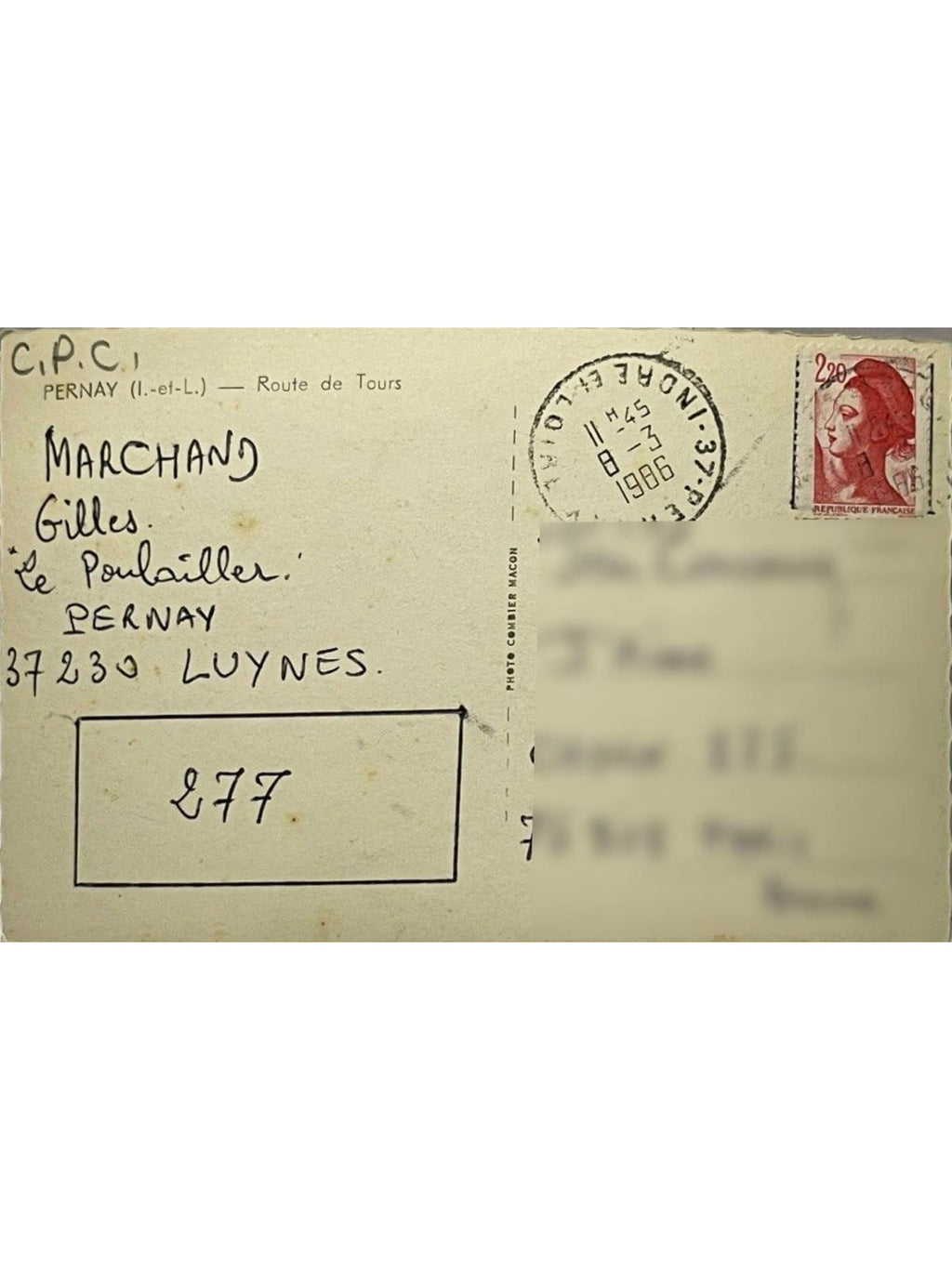 Verso de la carte postale