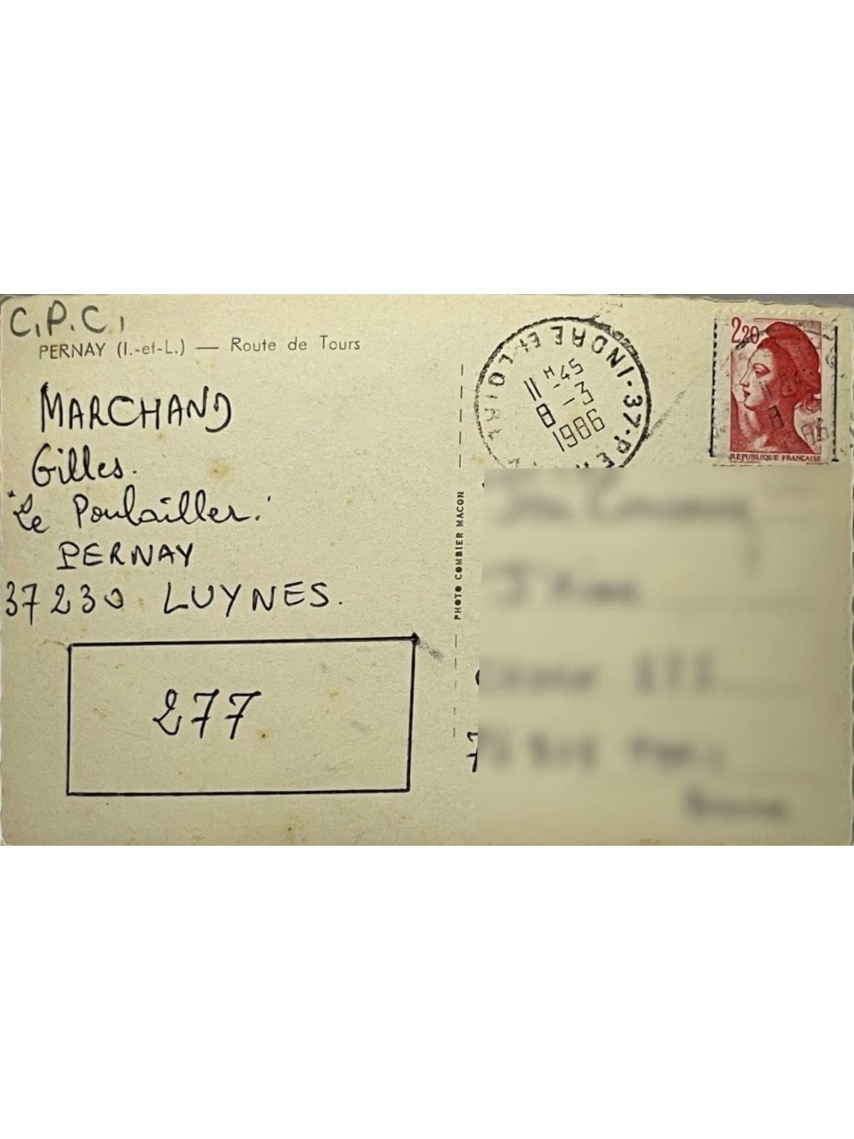 Verso de la carte postale