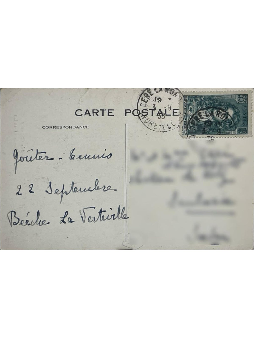 Verso de la carte postale