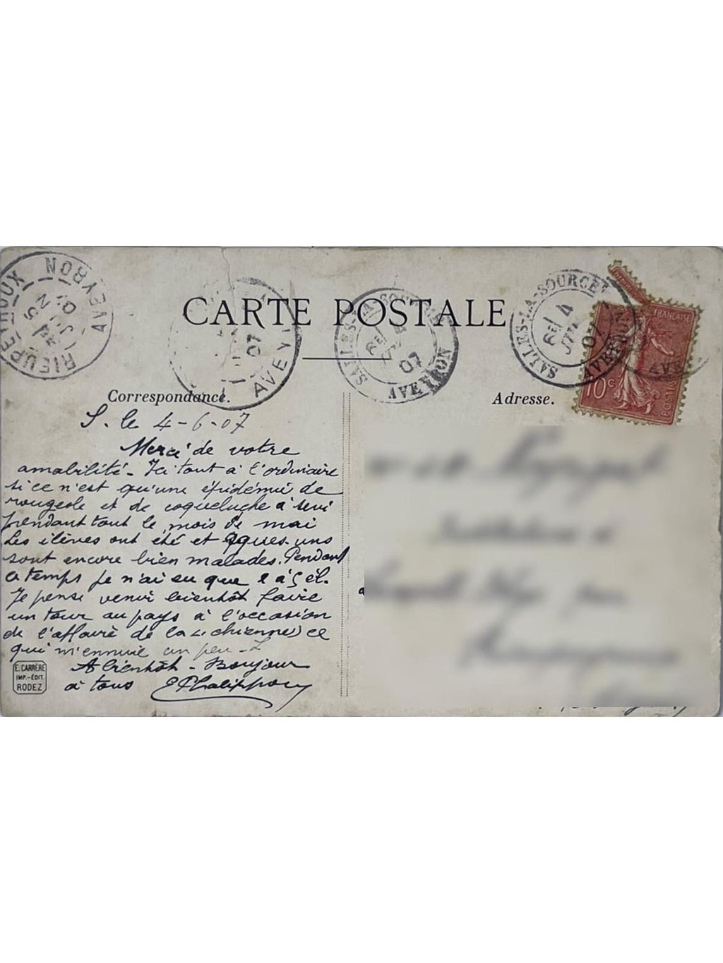 Verso de la carte postale