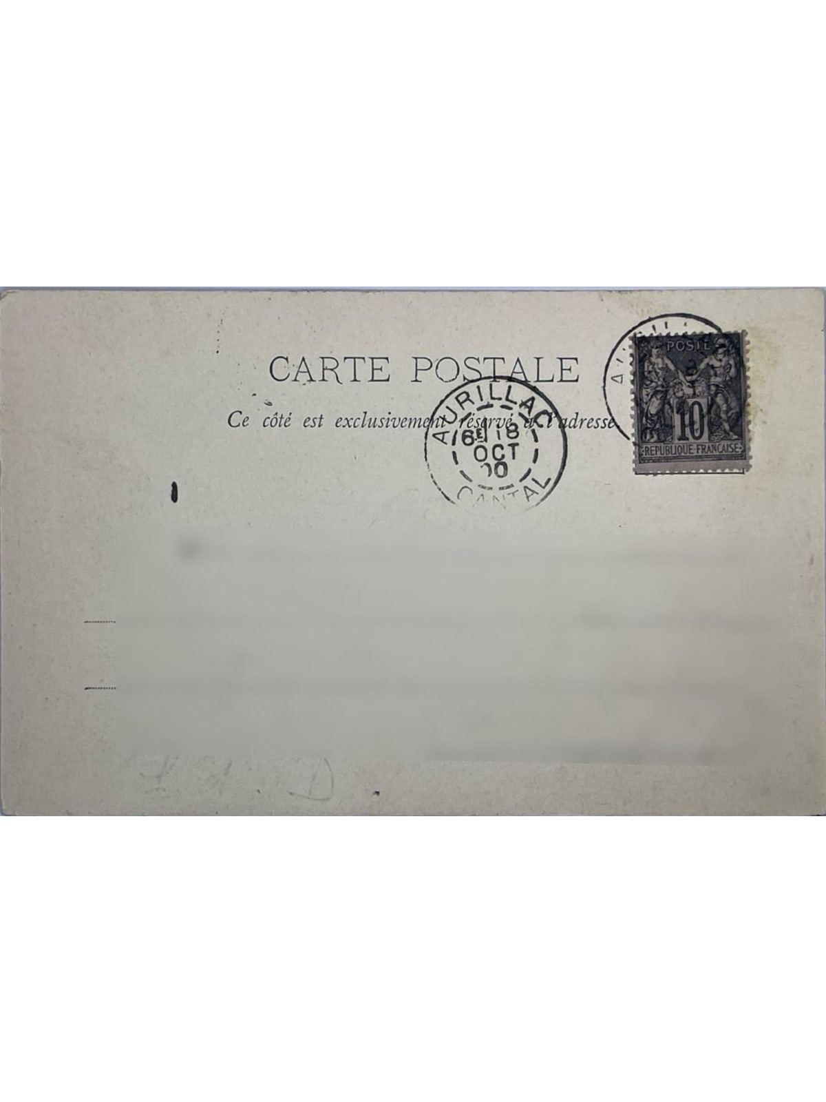 Verso de la carte postale