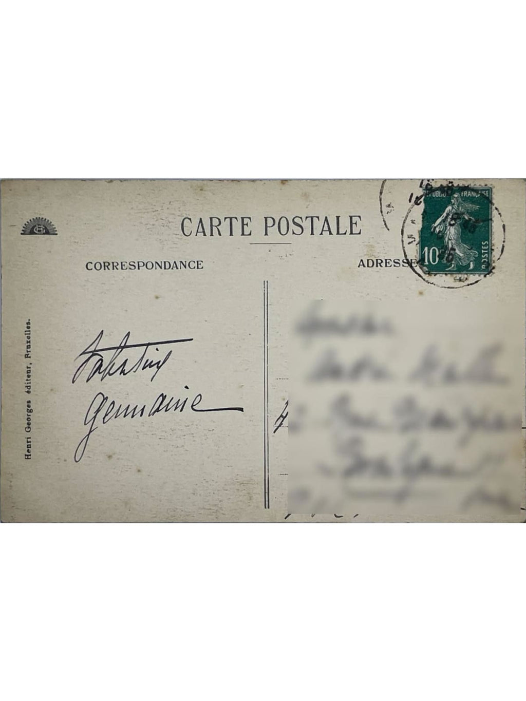 Verso de la carte postale