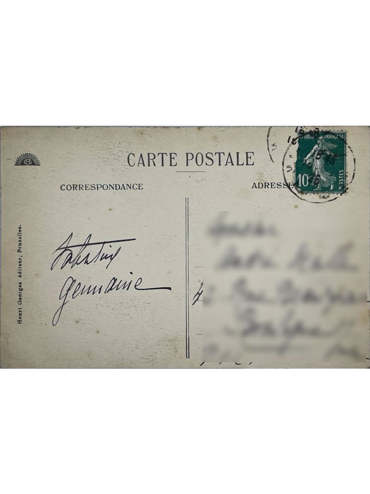 Verso de la carte postale