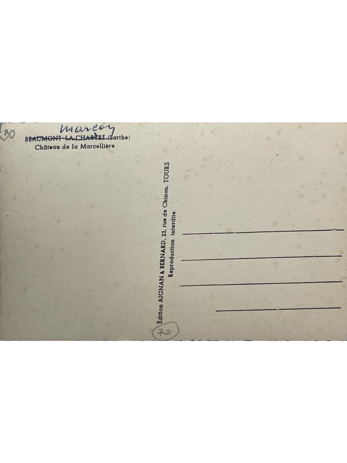 Verso de la carte postale