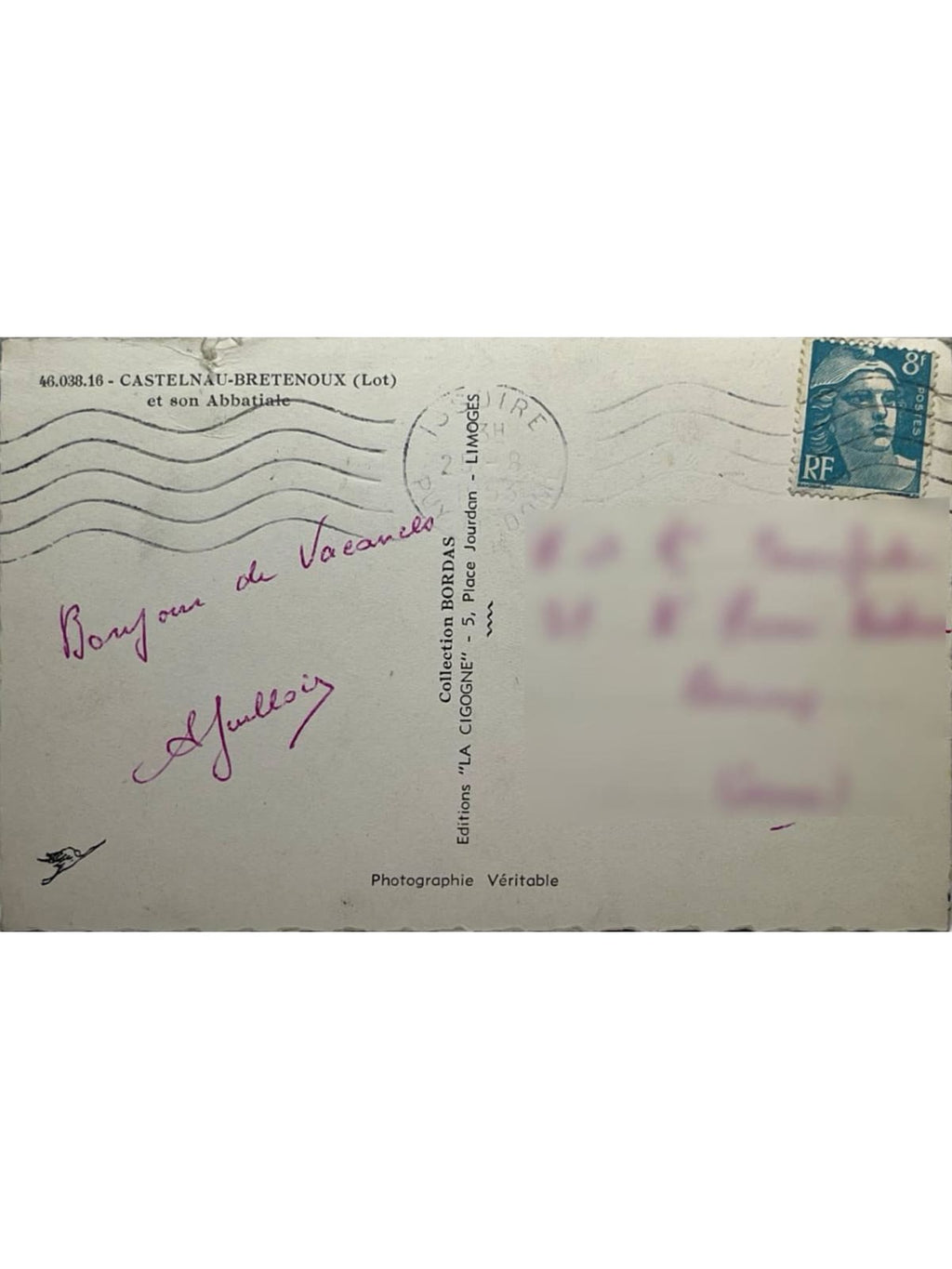 Verso de la carte postale