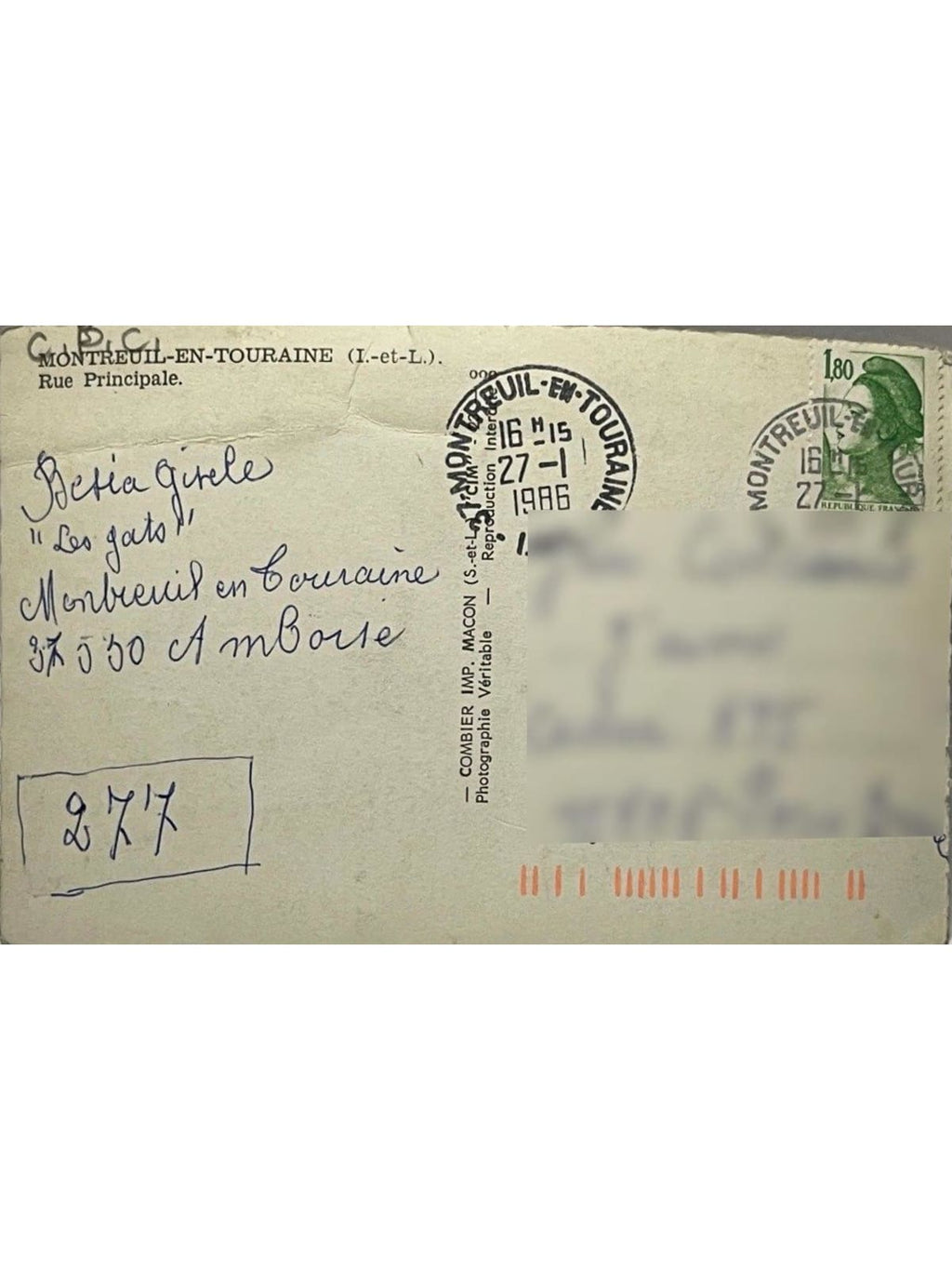 Verso de la carte postale