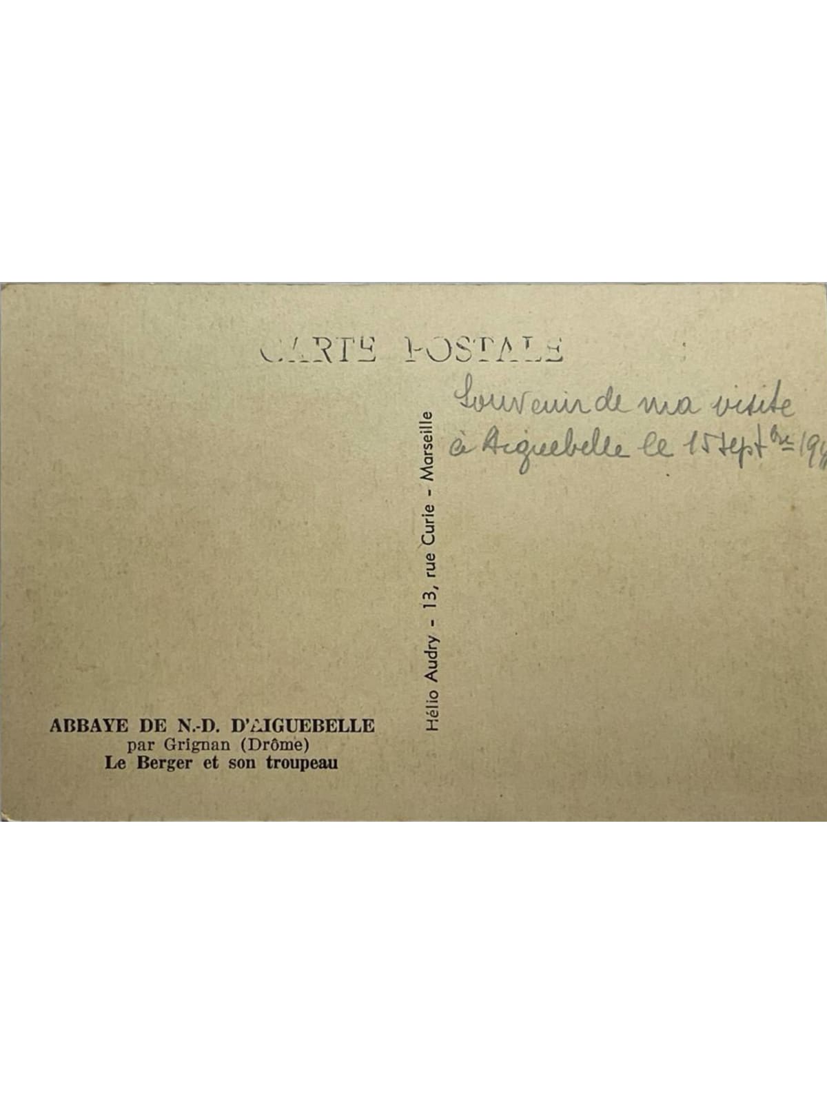 Verso de la carte postale